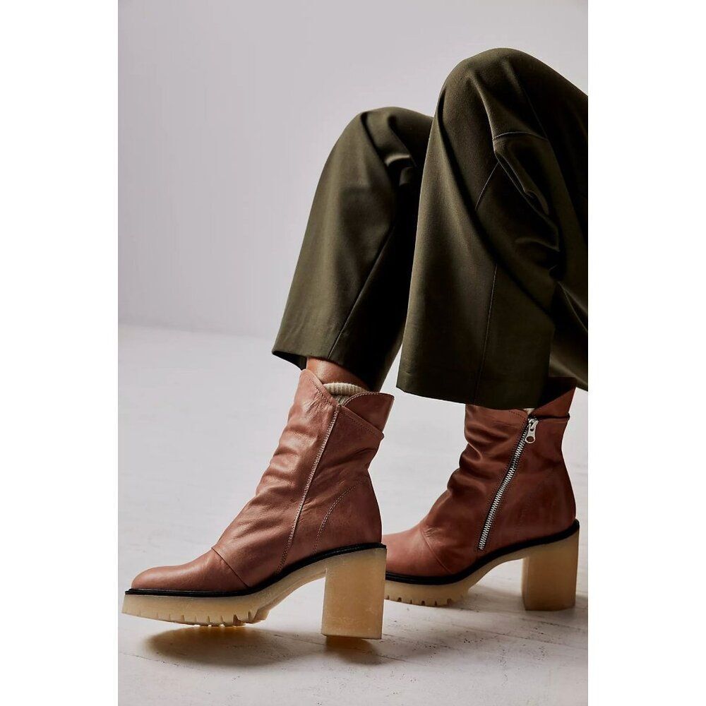 FREE PEOPLE Jack Zip Ankle Boot 41 11 Platform Heel Gum Lug Sole Dark Brown
